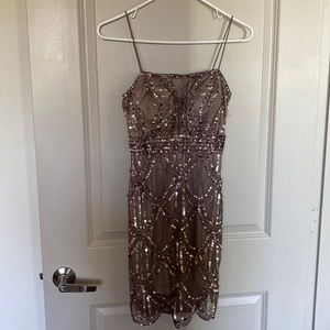 Taupe sequin flapper girl dress short, size 1/2